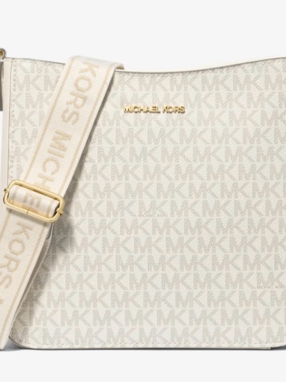 Michael Kors Jet Set Cream Logo Print Crossbody with Gold Hardware New
